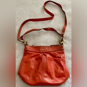Coach All Leather Ashley Hobo Crossbody Shoulder 2Way Tangerine Orange Bag Purse